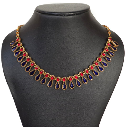 Blue & Red Drop Necklace Set