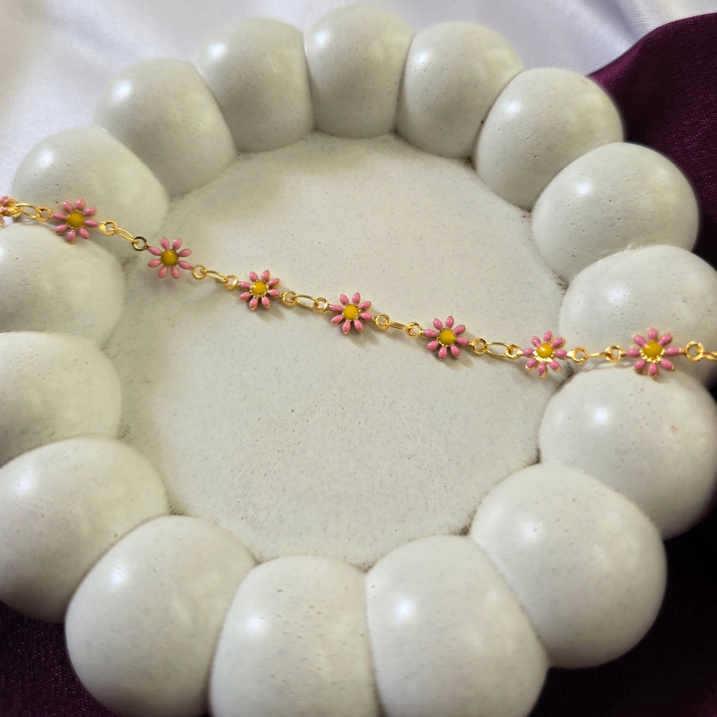 Baby Pink Sunflower Necklace - Gold