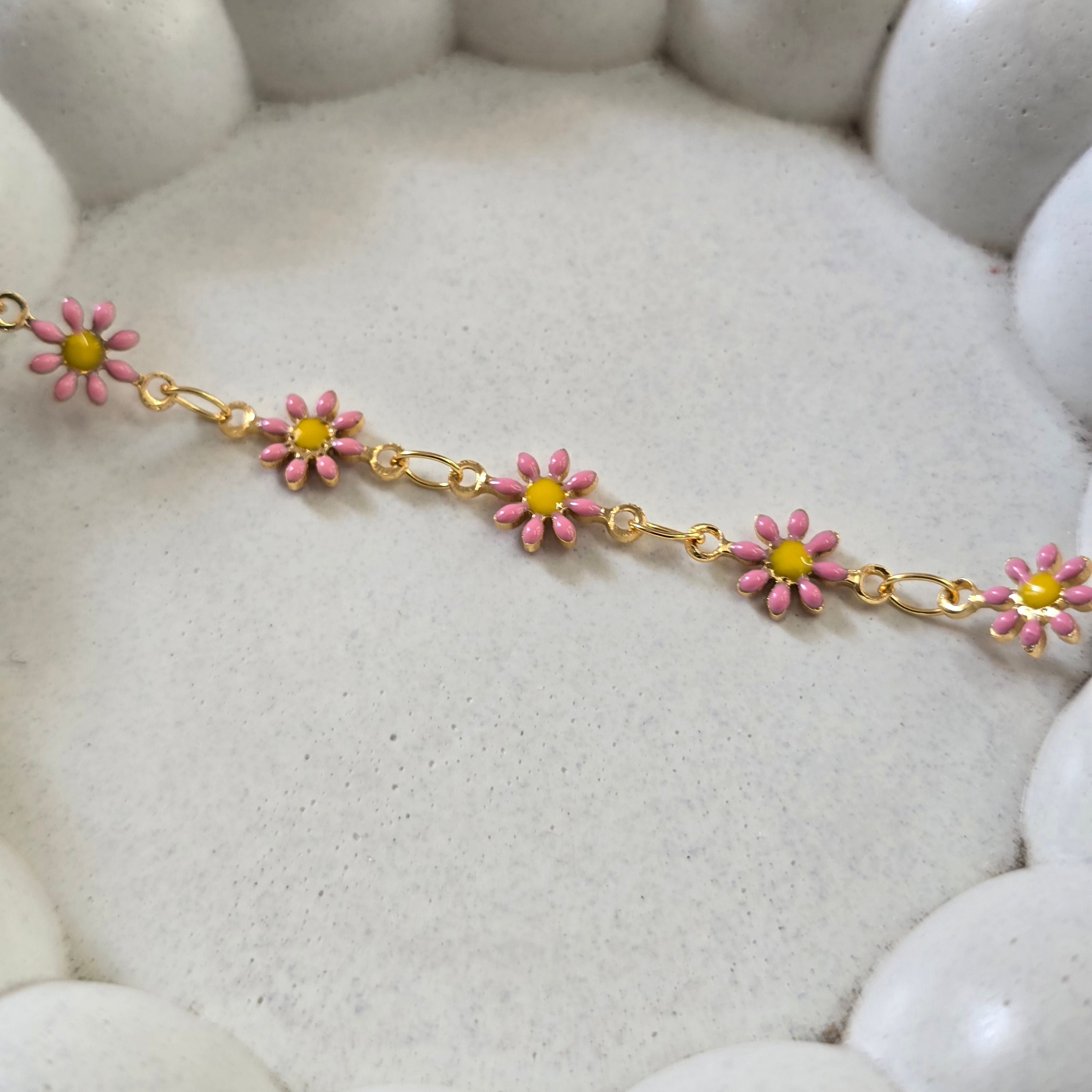 Baby Pink Sunflower Necklace - Gold