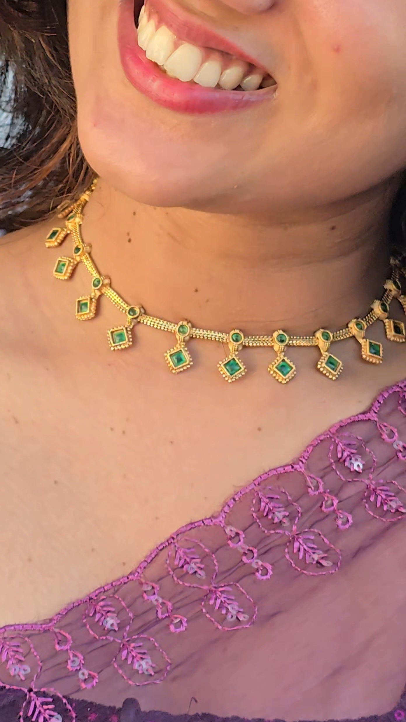 Emerald Charm Necklace Set