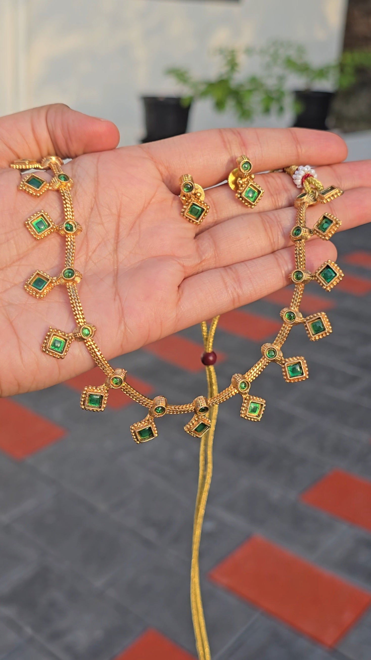 Emerald Charm Necklace Set