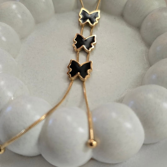 Black Butterfly Pendant - Gold