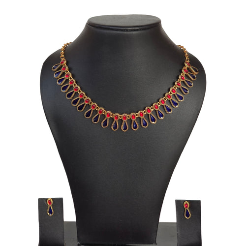 Blue & Red Drop Necklace Set