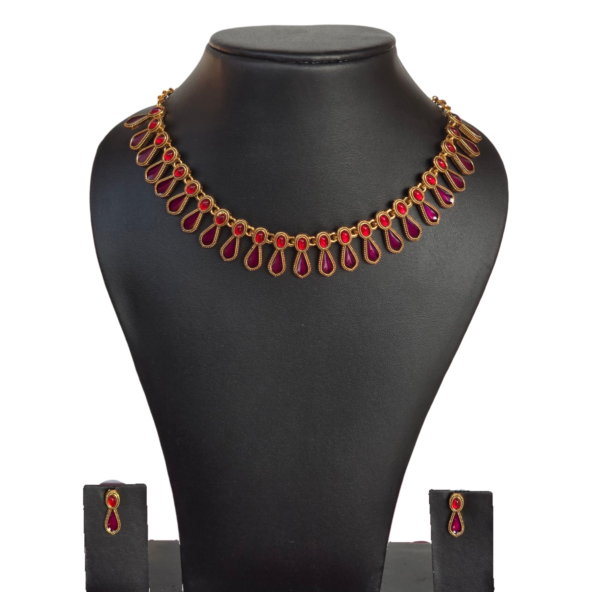 Ruby Red Drop Necklace Set